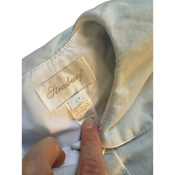 Vintage Strasburg Baby Blue Linen Cotton Coat Gown Size 4Y - Picture 5 of 5